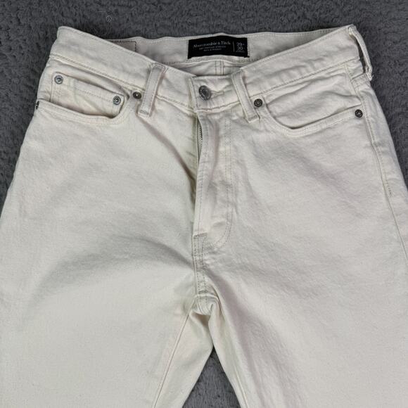 Abercrombie & Fitch Jeans Mens 29x30 Cream Vintage 90s Straight Stretch - Picture 4 of 12